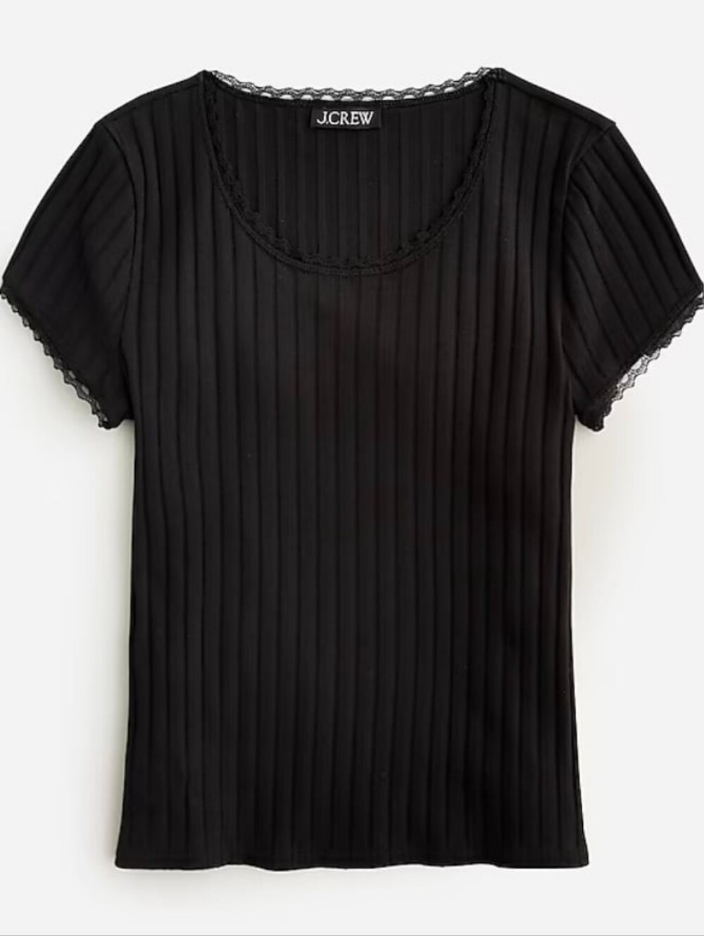 Jcrew Pointelle Ribbed Scoop Neck Short Sleeve Tee Shirt Top Black Small S